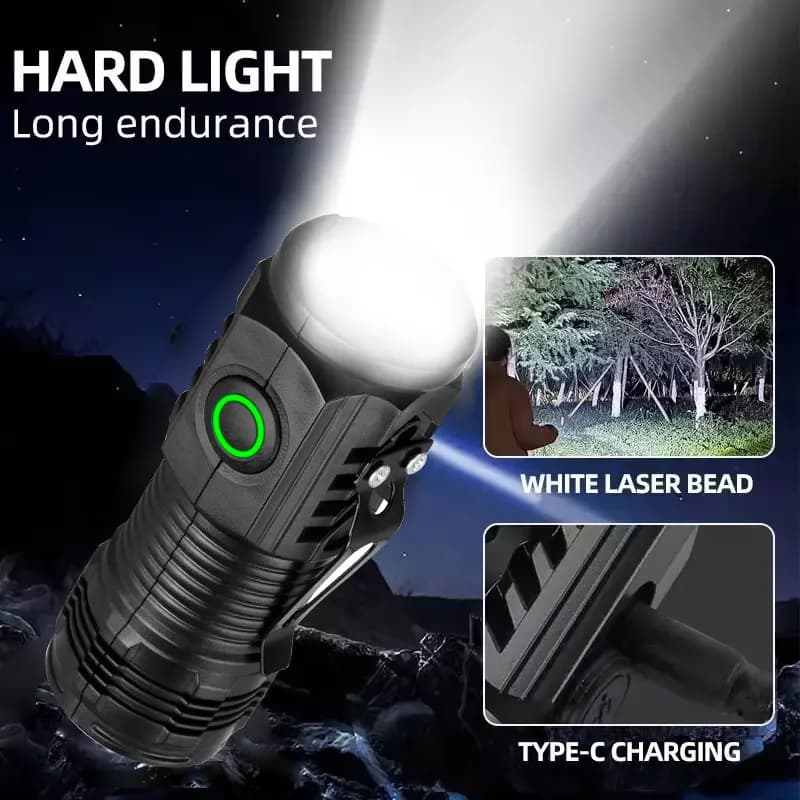 Ultra Powerful LED Tactical Flashlight – 3-Core Rechargeable Mini Torch with Type-C Charging & Metal Pen Clip